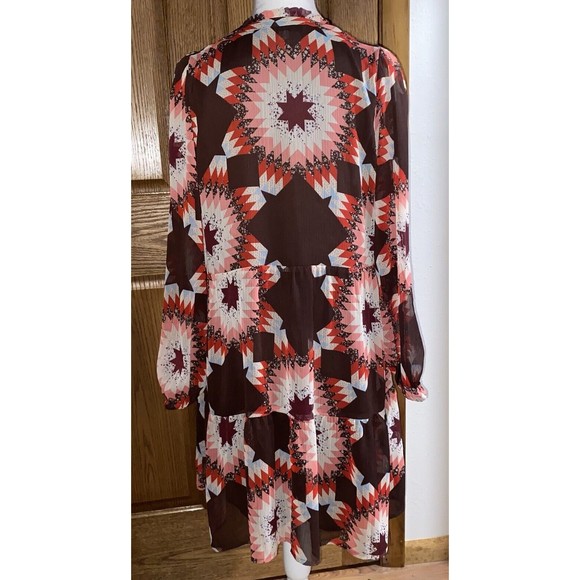 LOFT Patchwork Tie Neck Pocket Dress Size Small Boho Western Rodeo - Picture 4 of 10